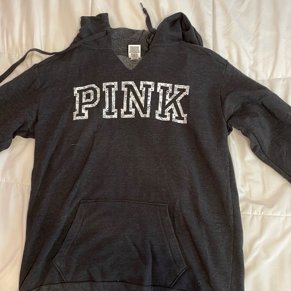 dark grey pink hoodie